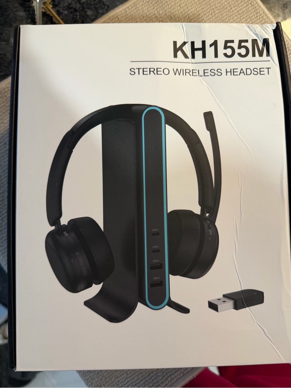 KH155M Wireless Stereo Headset with Charging Stand - Black with Blue Trim
